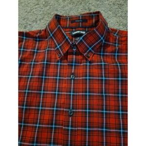 Lands' End Mens Button Down Long Sleeve XL 17-17 1/2 Red Plaid No Iron Twill